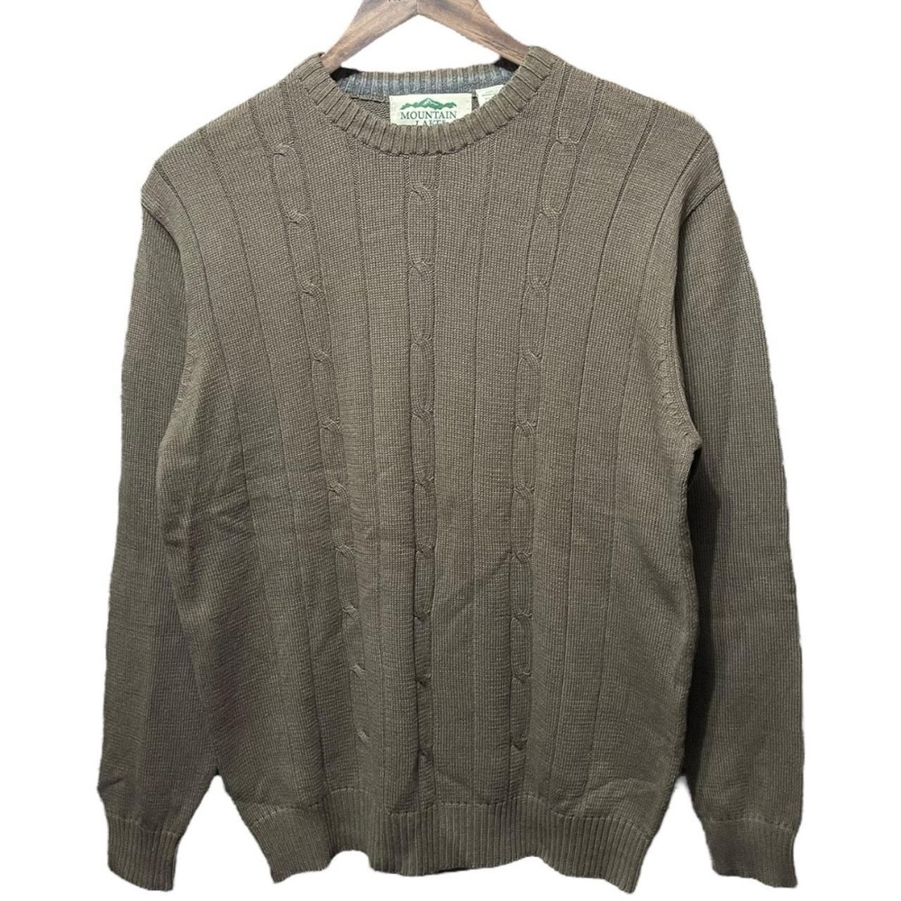 vintage 90s 2000s blank brown crewneck vertical striped cable knit boho sweater
